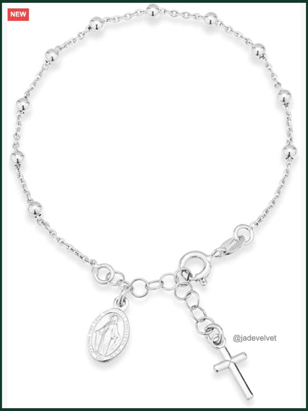 925 Sterling Silver Italian Rosary Cross Bead Chain Link Bracelet